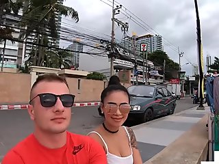 Busty amateur Thai Polly saying thank you on a big white dick