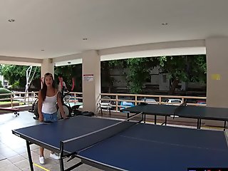 Curvy Thai amateur girlfriend sex in the shower after a game of Ping Pong